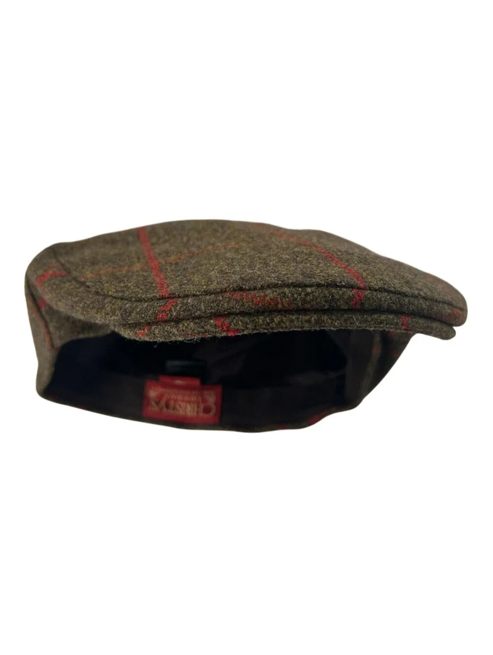 Christys' London Green Herringbone Tweed w/ Windowpane Flat Cap Large